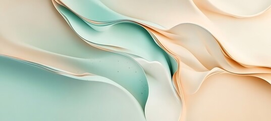 Elegant abstract background with flowing waves of beige and teal, creating a serene and sophisticated design empty template ideal for personalized use