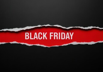 Black Friday text on torn black paper revealing red background image