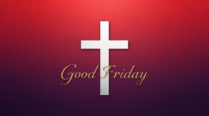 White christian cross with good friday text on red gradient background