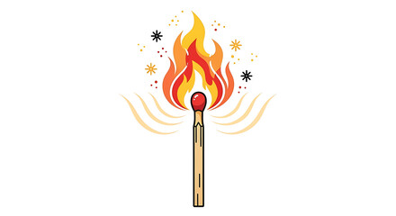 A single matchstick ignites with vibrant flames and sparks, symbolizing the start of something new