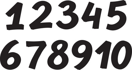Numbers from one to ten in black