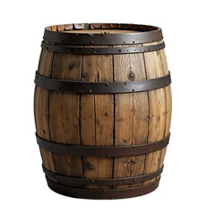 Fototapeta premium Vintage wooden barrel with metal hoops isolated on white background