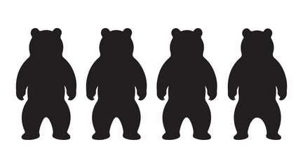 Naklejka premium Four standing bear silhouettes in a row against a white background silhouette