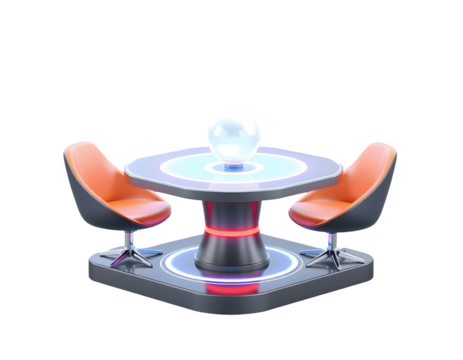 Futuristic Sci-Fi Meeting Table with Glowing Orb and Chairs