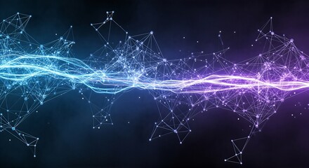 Abstract Digital Art - Interconnected Network with Electric Current.