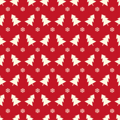 Seamless Christmas pattern with Christmas tree and snowflakes. Gift wrapping and textile pattern vector illustration 