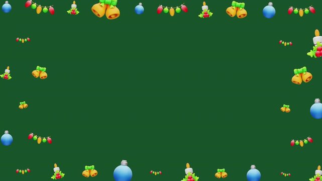 Christmas festive border frame bells lights holly ornaments holiday seamless background