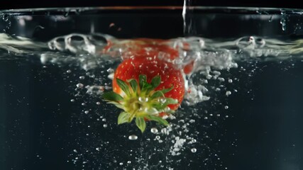 Captivating Strawberry Plunge: Slow Motion Splash of Red Deliciousness Under Water Experience - Powered by Adobe