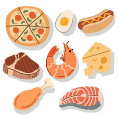 Delicious Food Items in Flat Cartoon Style for Menu Design