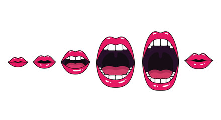 Vibrant pink lips express diverse emotions from whispers to shouts