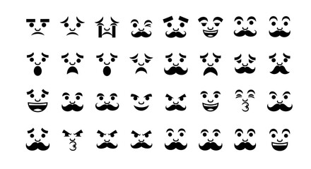 Fototapeta premium Expressive cartoon faces with diverse emotions and mustaches