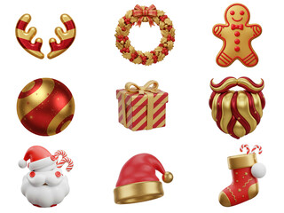 Obraz premium Christmas 3d icon Set elements in festive style with cheerful mood and warm charm