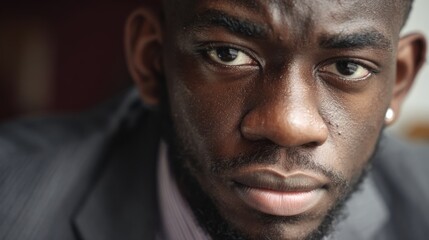 Fototapeta premium Close-up portrait of a thoughtful man in business attire, exuding confidence and professionalism.