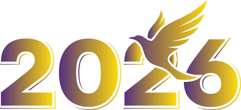 2026 year with flying dove and gradient colors new year celebration