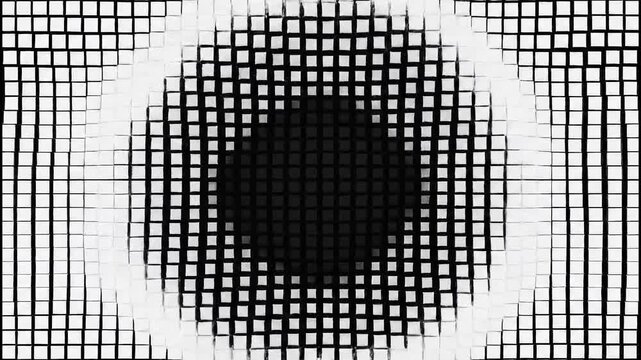 Monochrome pixelated grid transforming into dynamic abstract patterns