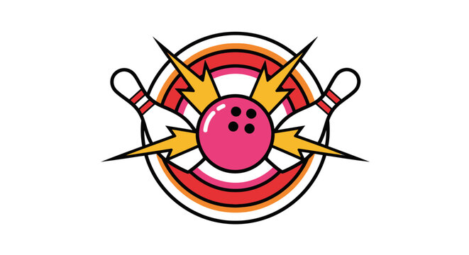 Dynamic bowling logo with strike and lightning bolt energy burst