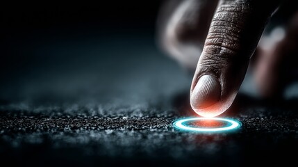 Finger Touching Digital Glowing Technology Surface Close Up