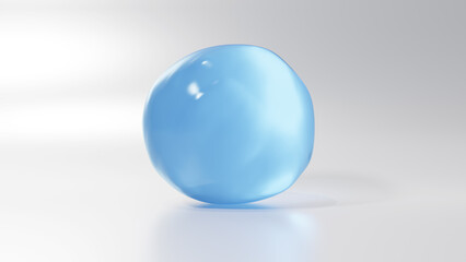 3D Illustration.Light blue liquid in a circle on a white background. Water droplets. Gel. (Horizontal)