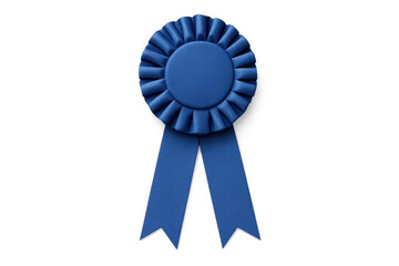 Blue award ribbon representing first place, achievement, success, and competition recognition, isolated on transparent background