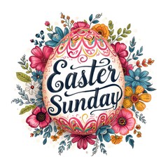 Decorative easter egg with floral wreath and calligraphy text