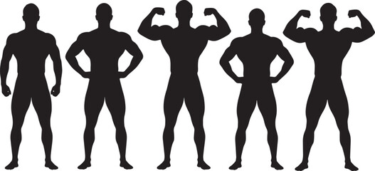Silhouette of muscular men posing bodybuilders demonstrating their physique strong athletes showing off their muscles fitness and bodybuilding