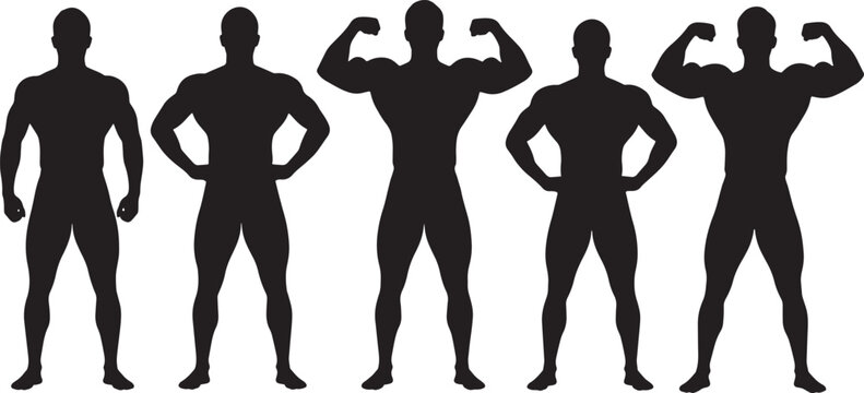 Silhouette of muscular men posing bodybuilders demonstrating their physique strong athletes showing off their muscles fitness and bodybuilding