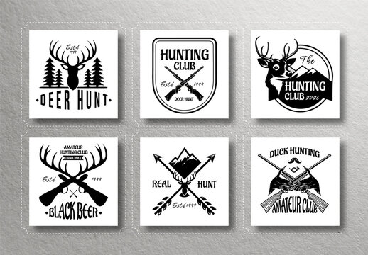 Hunting Badges And Logo Set Design Layout