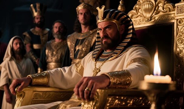 Moses Confronts Pharaoh Ramses in the Egyptian Palace: Let My People Go