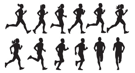 Silhouettes of runners in motion depict a dynamic scene of athleticism, fitness, and healthy lifestyle, showcasing speed and endurance