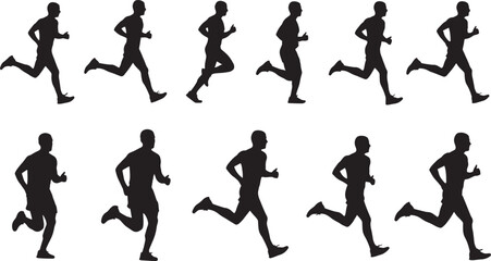 Silhouettes of runners in motion, a dynamic sequence capturing the essence of speed, agility, and the human form engaged in the timeless act of running