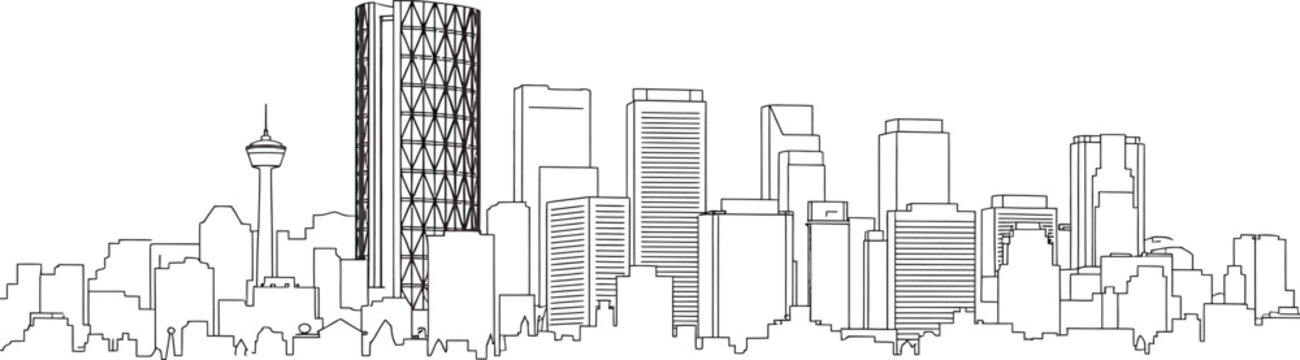 Clean Calgary Canada Skyline Outline Black Thin Stroke Design Against Transparent Backdrop