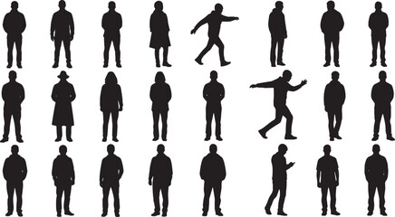 Silhouette of diverse people, a collection of standing figures in various poses, offering a versatile resource for design and illustration