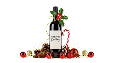 Christmas wine bottle gift with decorations and treats