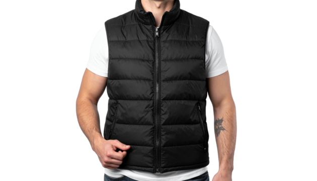 Black Vest Mockup, Vest with Zipper, Isolated on Transparent Background