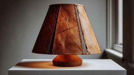 Stitched leather table lamp with warm glow
