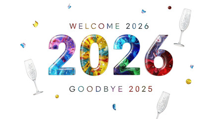 Welcome 2026 goodbye 2025 isolated on transparent background
