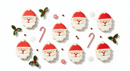 Christmas Santa Claus Cookies and Candy Canes Isolated on White Background