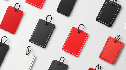 Price tag pattern flatlay with red and black