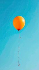 Orange balloon floats gracefully against a bright blue sky