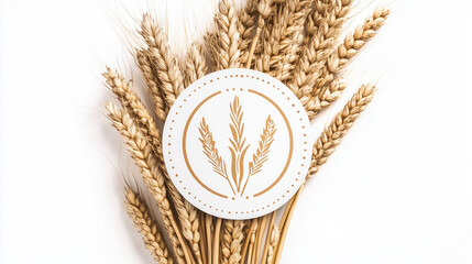Wheat Bundle with Round Emblem on White
