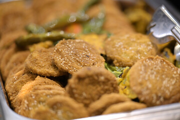 Delicious falafel platter with sesame seeds ready