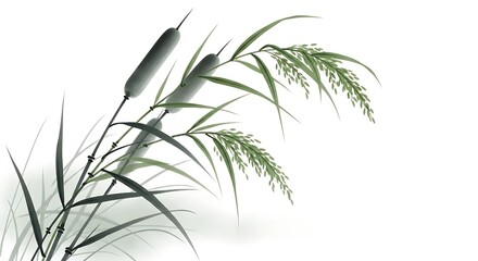 Sumi Style Cattails And Rice