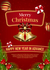 merry christmas, happy new year poster, christmas new year greeting card, holiday season christmas bells, new year advance banner, elegant christmas, new year party invitation background