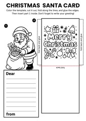 Fun Christmas Santa Claus card crafts for kids! Includes DIY coloring templates and printable greeting card designs. Perfect for classroom art, home activities, and winter holiday projects.