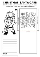 Fun Christmas Santa Claus card crafts for kids! Includes DIY coloring templates and printable greeting card designs. Perfect for classroom art, home activities, and winter holiday projects.