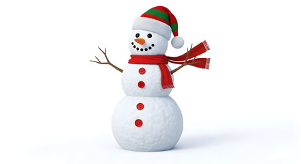 Cute Christmas Snowman Wearing a Santa Hat and Scarf