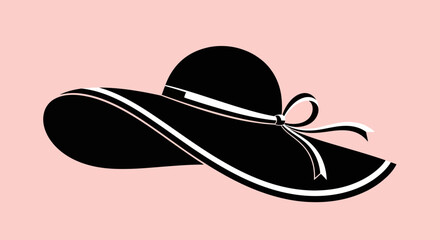 Elegant Wide Brim Hat Silhouette with Ribbon Accent