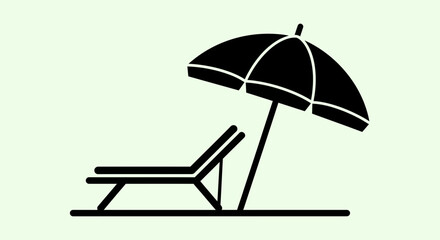 Beach Chair and Umbrella Silhouette Icon for Summer and Vacation Themes