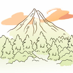 Hand-Drawn Mountain with Forest Vector