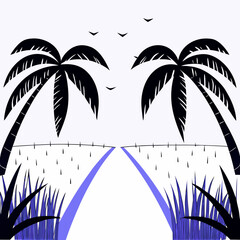 Tropical Palm Tree Road Vector Landscape